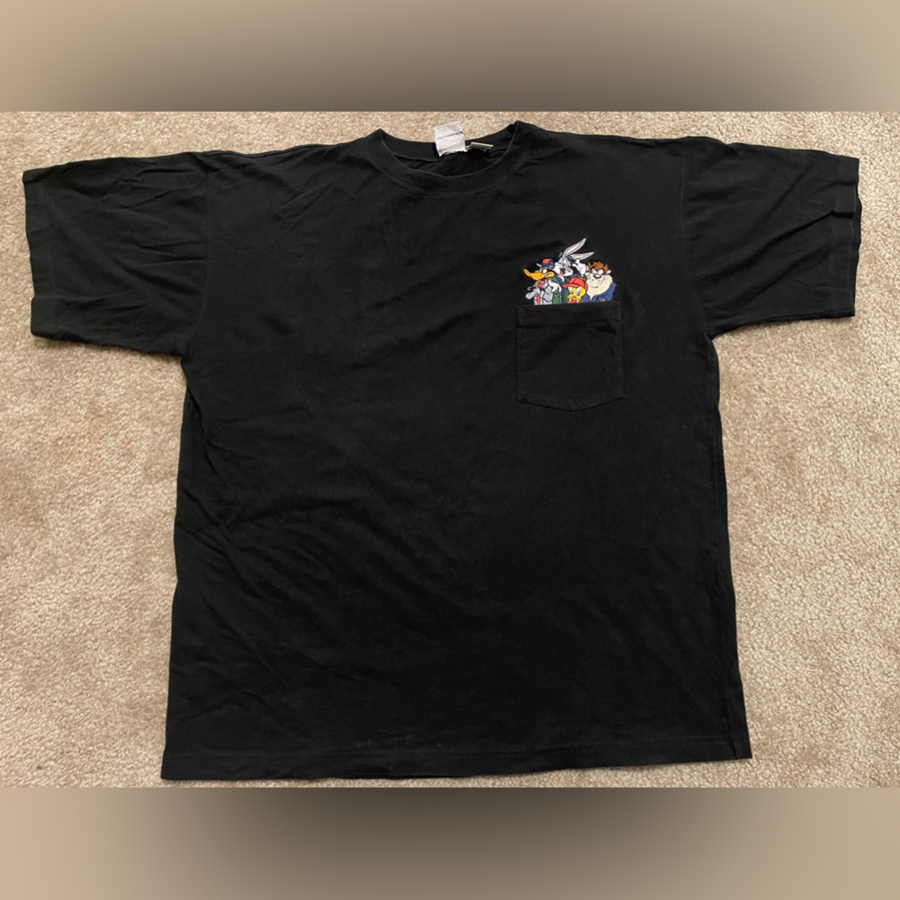 Vintage 1994 Looney Tunes Bugs Bunny Daffy Duck Tweety Pocket Tee Shirt Size XL - Picture 1 of 6